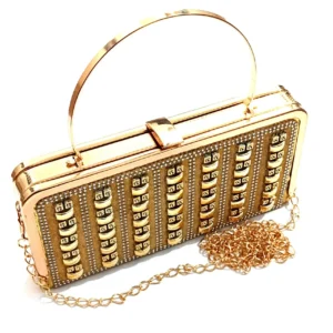 Golden Fashionable Clutch Bag for Women Party Wear With Chain Strap